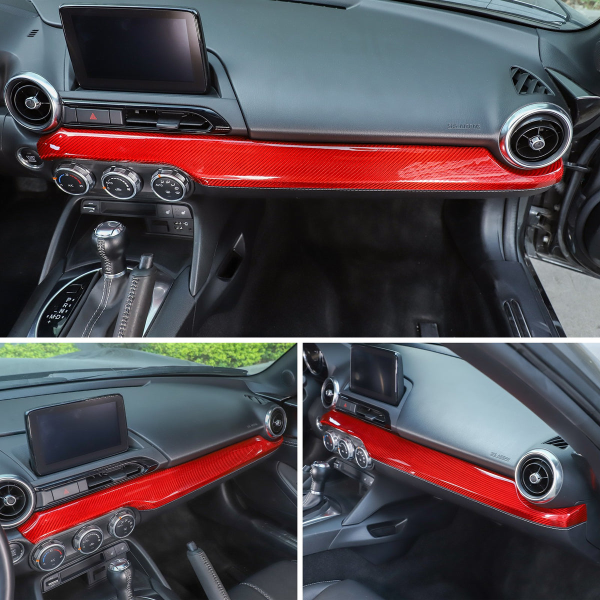 Red Real Carbon Fiber Dashboard Center Trim For Mazda MX-5 Miata 2016+ 9
