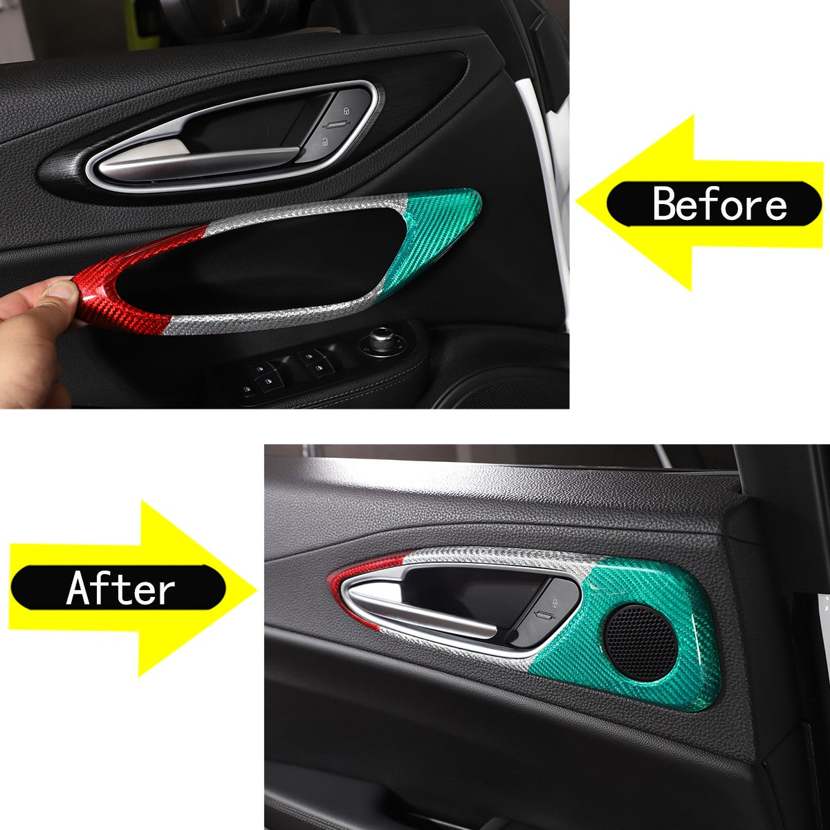 Tri-Color Real Carbon Fiber Inner Door Handle Trim For Alfa Romeo Giulia 2017-20 11