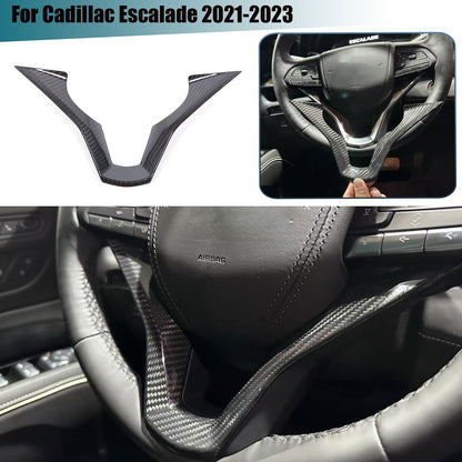 Real Carbon Fiber Interior Steering Wheel Cover Trim For Cadillac Escalade 21-24 1