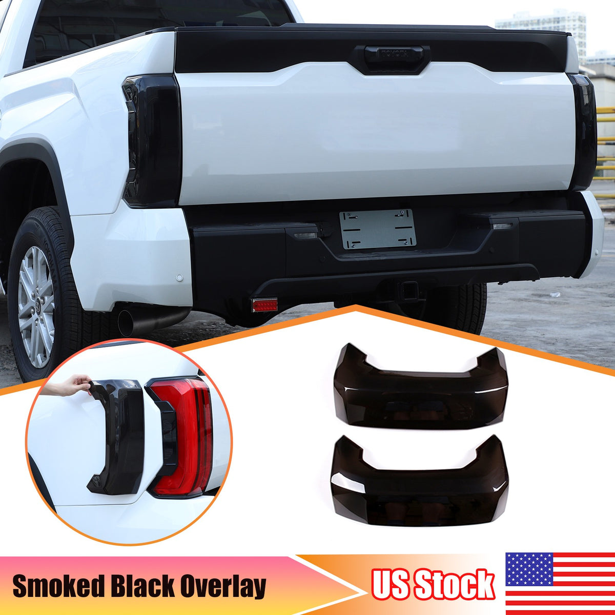 Smoked Blackout Tail Light Lamp Cover Bezel Overlay Trim For Toyota Tundra 2022+ 1