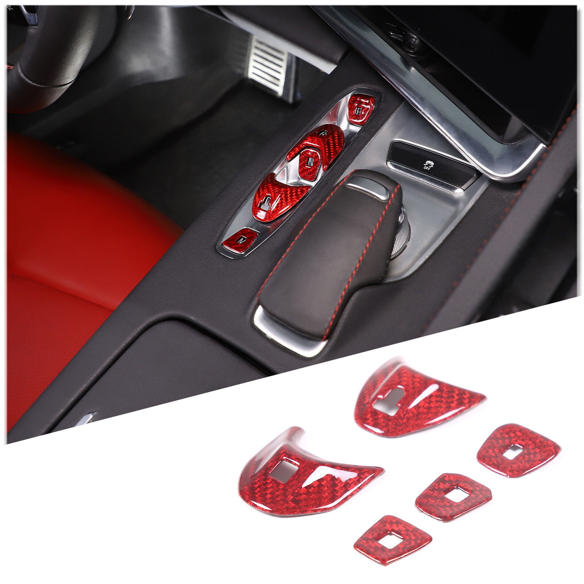 Red Real Carbon Fiber Full Interior Set Decor Trim Kit for Corvette C8 20-25 223