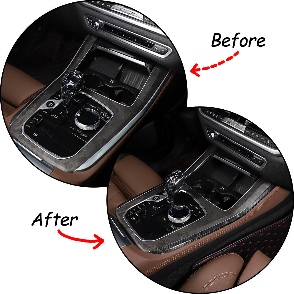 For BMW X5 X6 X7 2019-2022 Gear Shift Both Side Strip Trim Real Carbon Fiber 7