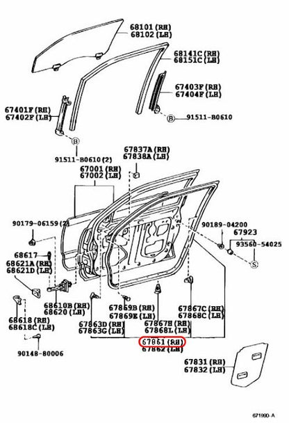 Toyota Genuine GS300/400/430 JZS160 Weather Strip Front Door RH 67861-30251 OEM 3