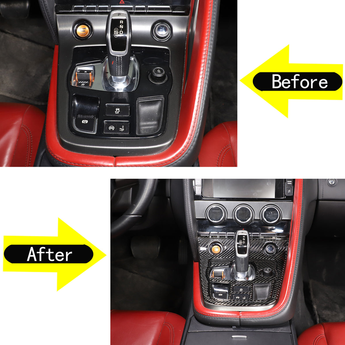 2PCS Carbon Fiber Gear shift Panel Trim Cover Sticker For Jaguar F-TYPE 2013-22 4