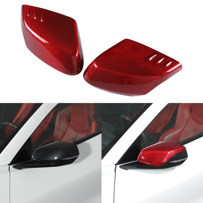 Red Real Carbon Fiber Side Mirror Cover Trim W/Air Vent For Corvette C8 2020+ 18