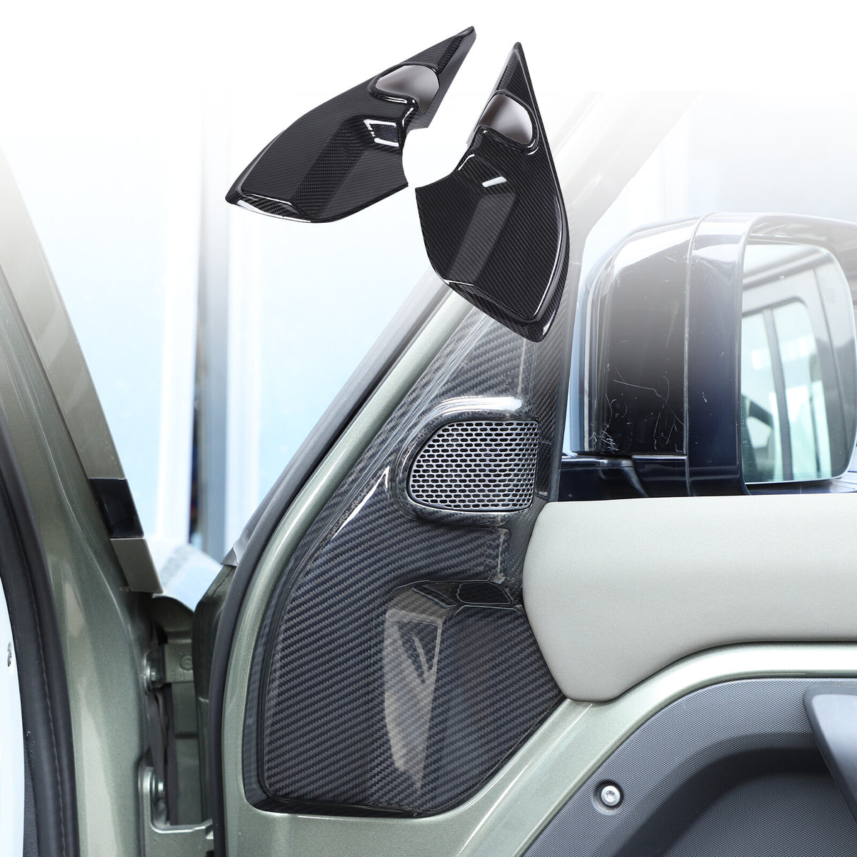 Real Carbon Fiber A pillar Door Speaker Trim Cover For Land Rover Defender 20-24 3