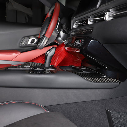 Red Real Carbon Fiber Center Gear Shift Side Panel Trim For Toyota Supra A90 19+ 20