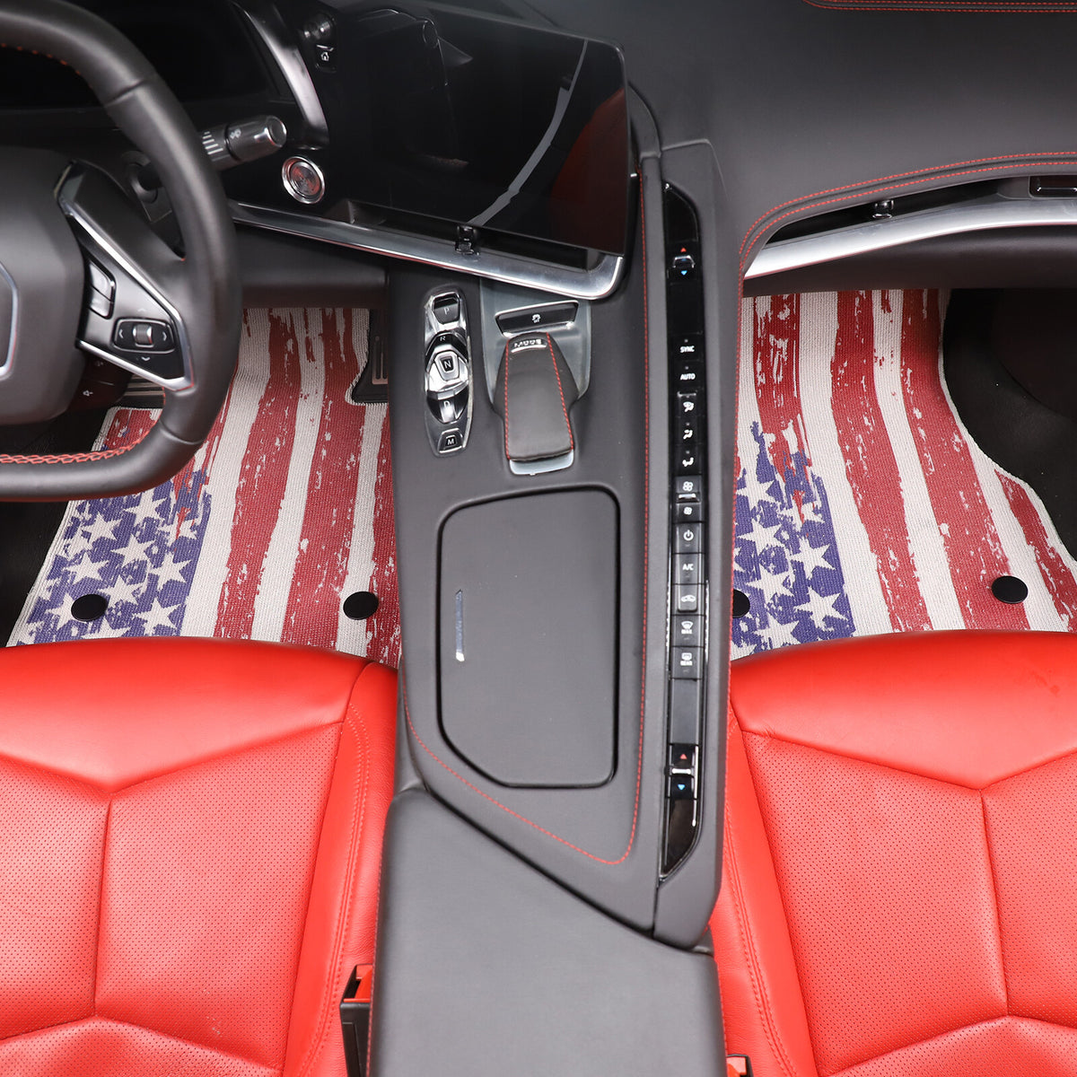 US Flag Car Floor Mats Cargo Carpets Foot Pads For Corvette C8 2020-2026 14