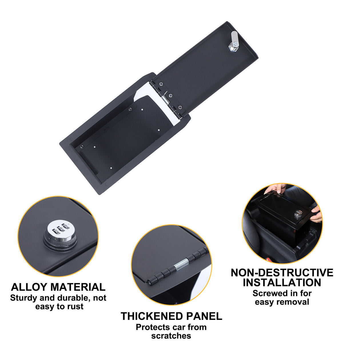 Black Steel Center Console Safe GUN Storage Lock Box W/ TRAY For Acura RDX 13-17 19