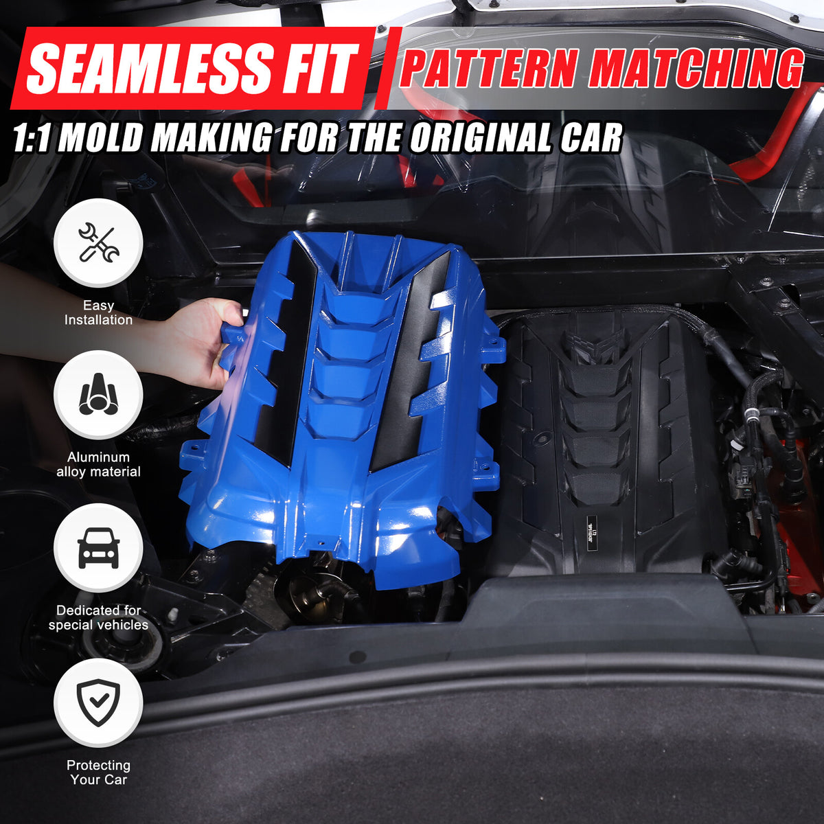 Blue Engine Bay Panel Cover Trim in Edge Black For Corvette C8 2020-26 21