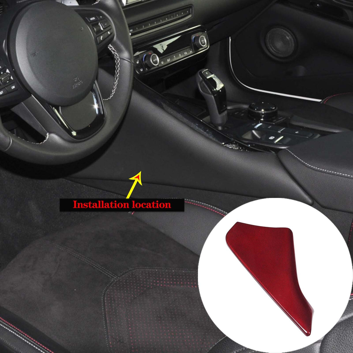 Red Real Carbon Fiber Center Console Left Side Panel Trim For GR Supra 20-23 7