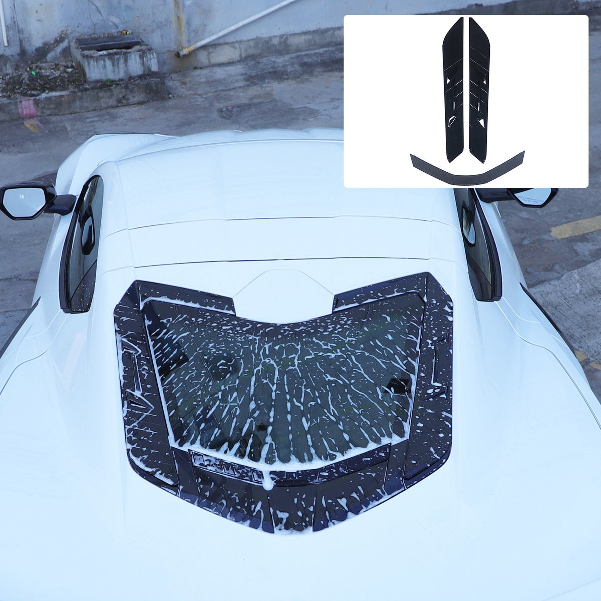 ABS Piano Black Rear Hood Wash Waterproof Trim Cover For Corvette C8 2020+ 16
