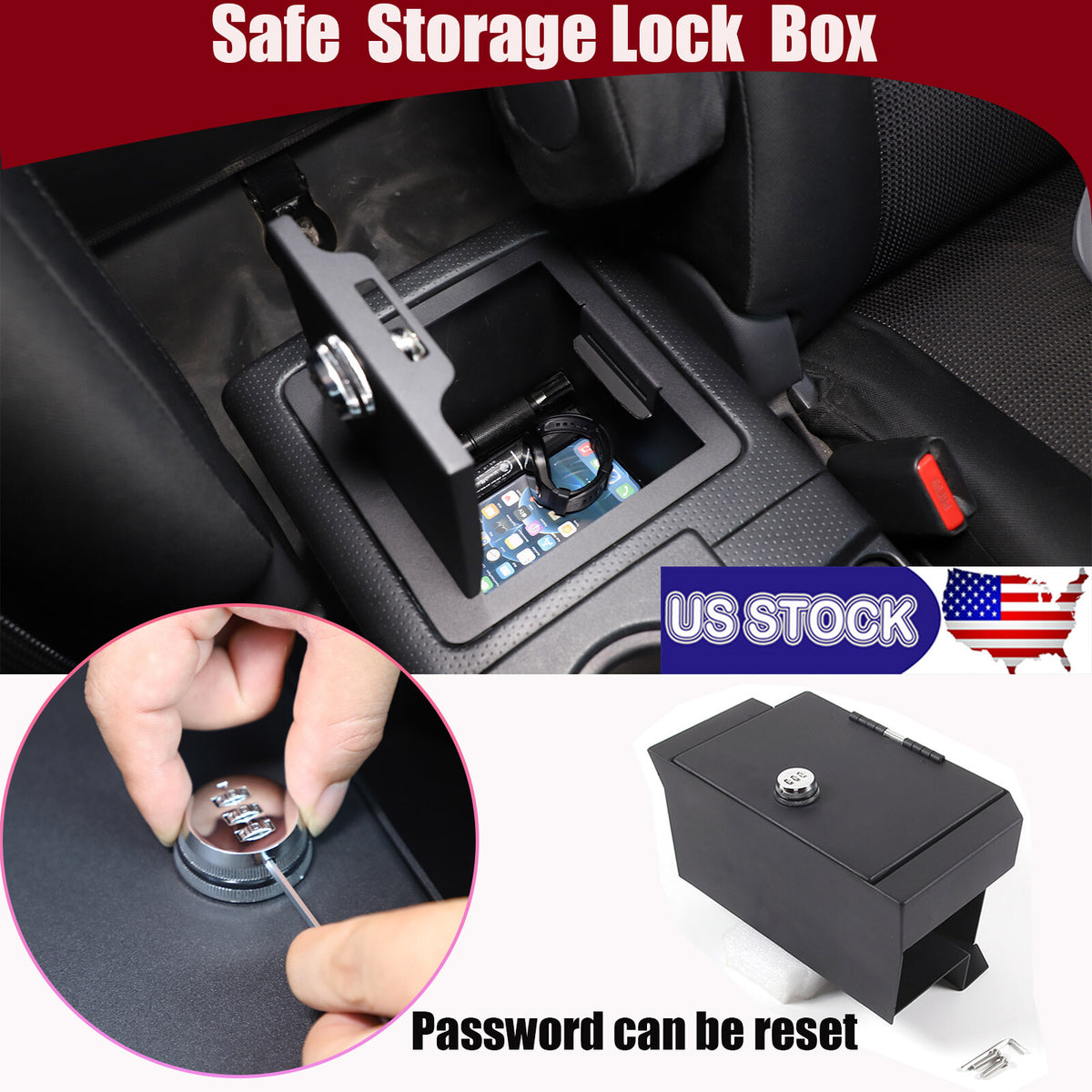 Center Console Armrest Safe Vault Storage Box Lock for Toyota Tundra 2022-2026 1