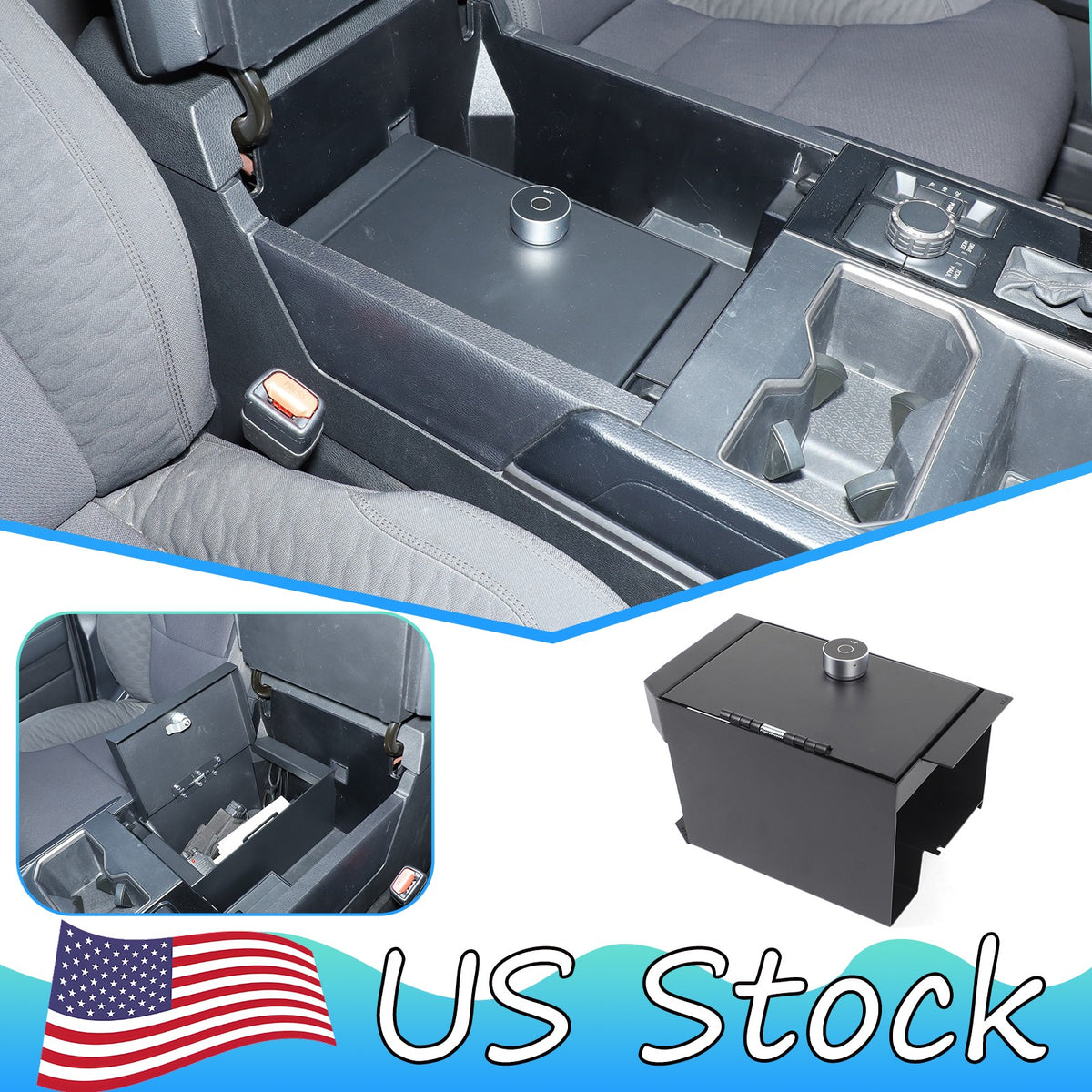 Electronic Fingerprint Lock Center Console Safe Box For Toyota Tundra 2022+ US 1