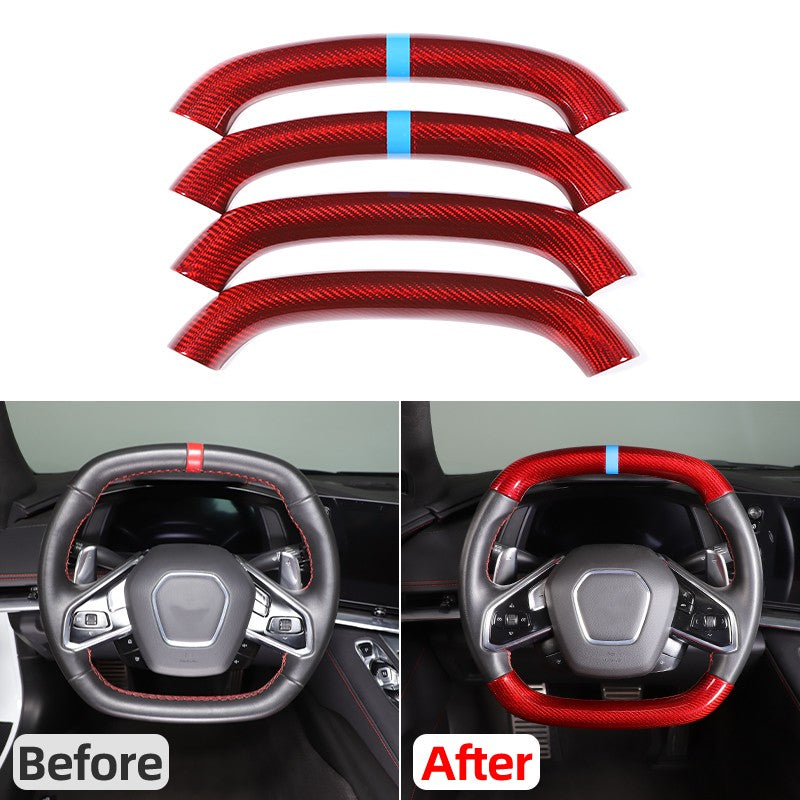 Red Real Carbon Fiber Blue Top Steering Wheel Cover Trim For Corvette C8 2020+ 24