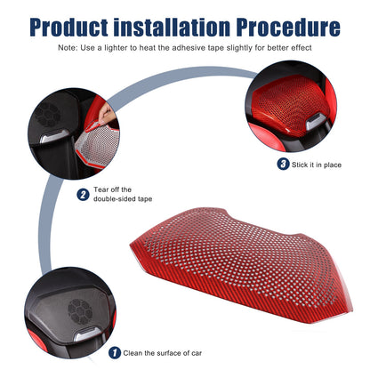 Red Real Carbon Fiber Rear Speaker Grille Trim For Corvette C8 1LT/2LT 2020+ 4