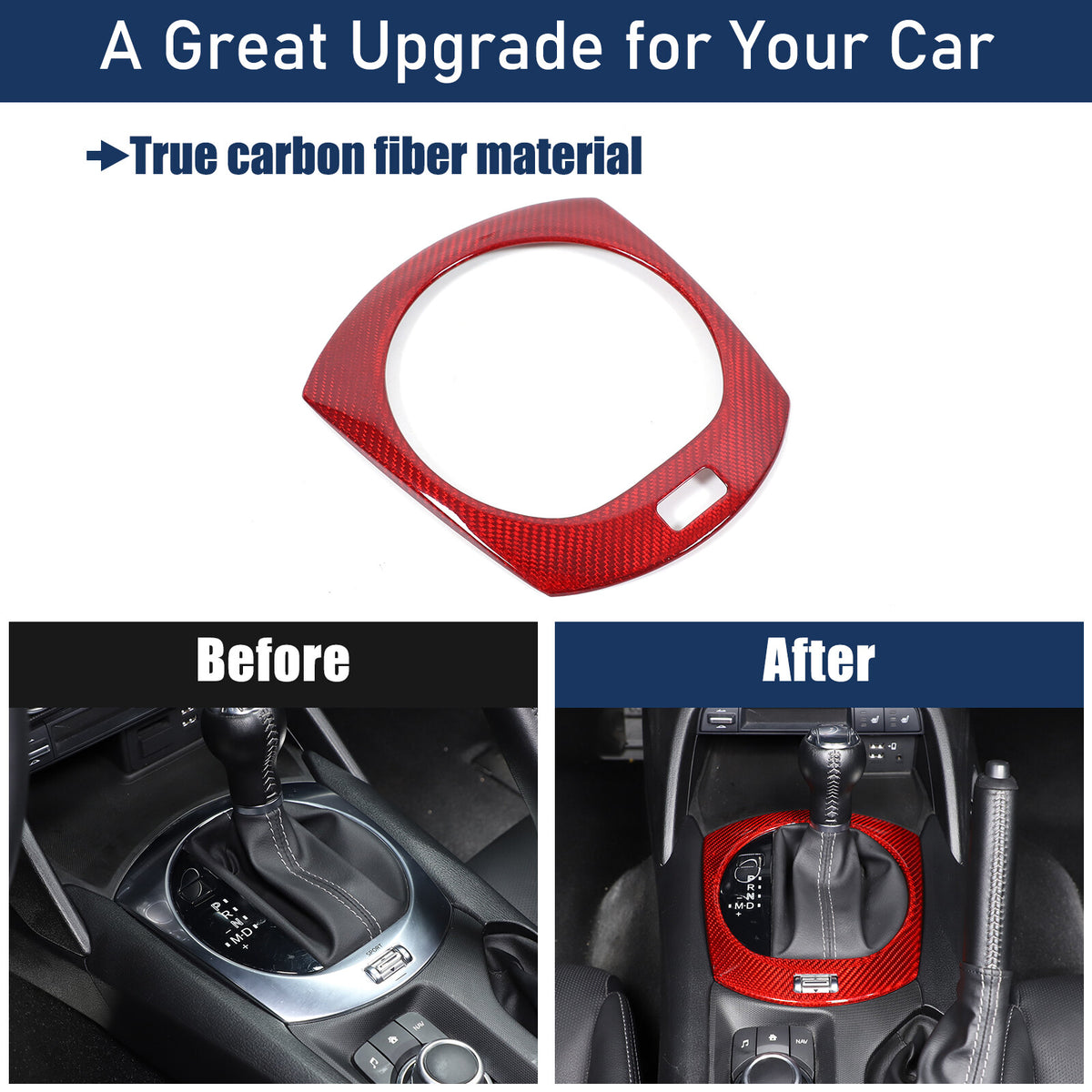 Red Real Carbon Fiber Center Gear Panel Cover Trim For mazda MX5 MX-5 Miata 16+ 2