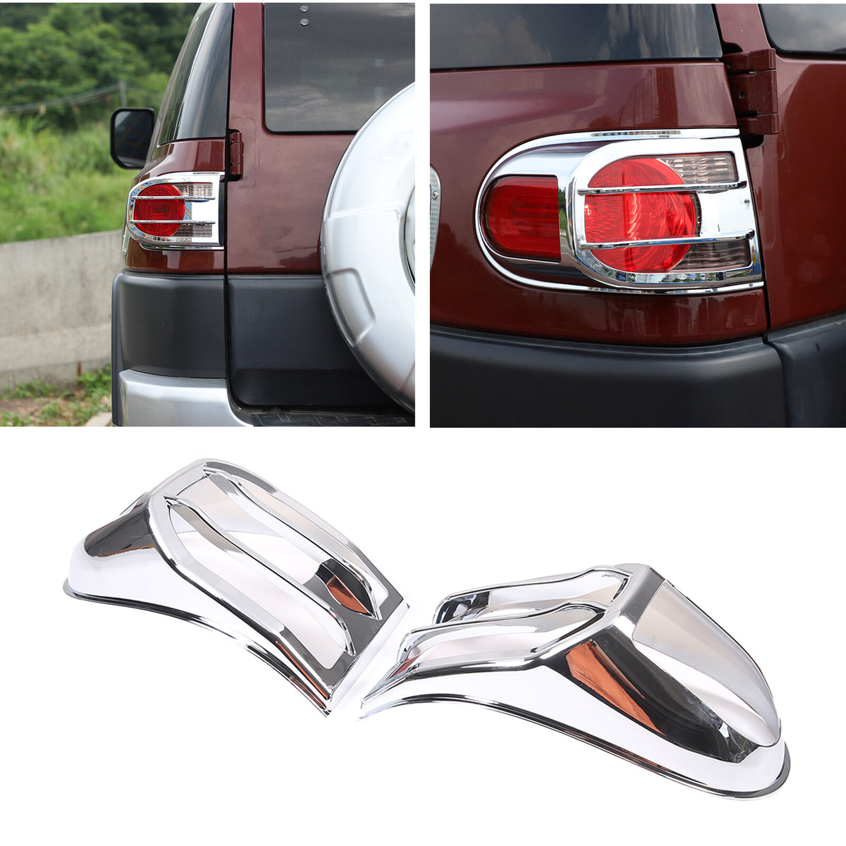Chrome Silver Rear Tail Light Lamp Cover Trim For 2007-2014 Toyota FJ Cruiser 6