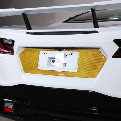 Yellow Carbon Fiber Rear License Plate Frame Panel Sticker For Corvette C8 20-26 1