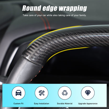 Yellow Top Real Carbon Fiber Steering Wheel Cover Trim For Corvette C8 20+ 14