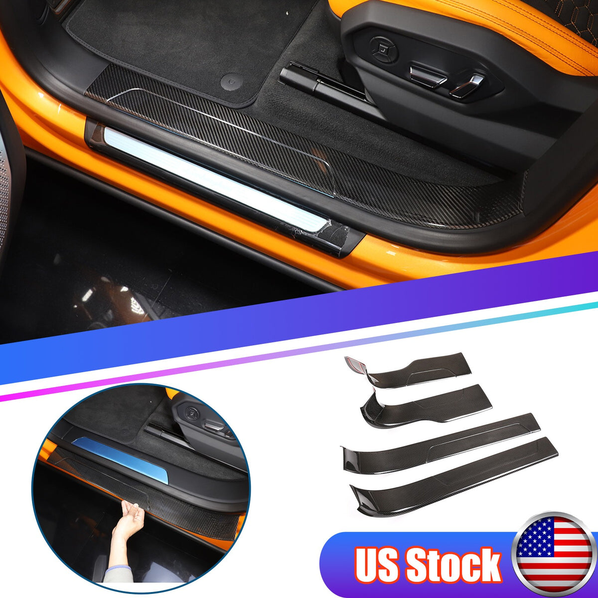 Real Carbon Fiber Door Sill Guard Cover Trim Strip For Lamborghini Urus 18-23 1