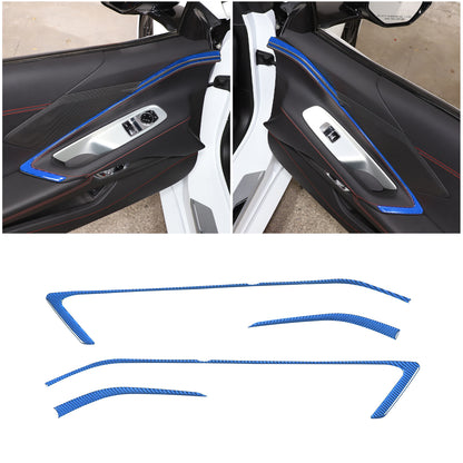 Blue Carbon Fiber Interior Door Panel Trim Sticker Strip For Corvette C8 2020-25 3