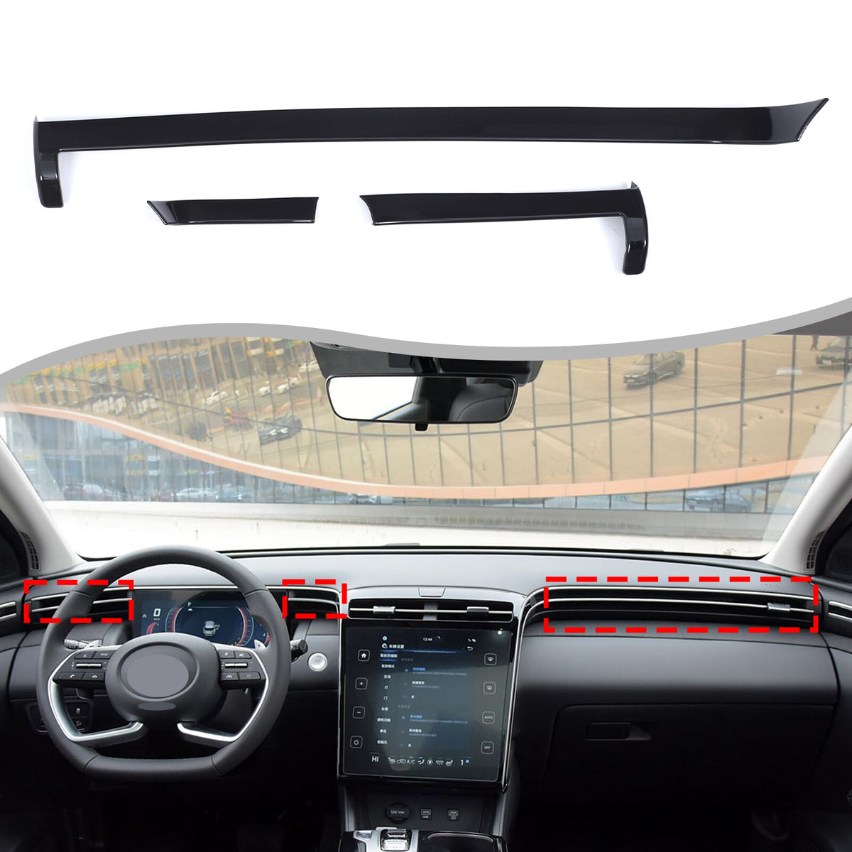Glossy Black Center Console Air Vent Trim Strip For Hyundai Santa Cruz 2022+ US 15