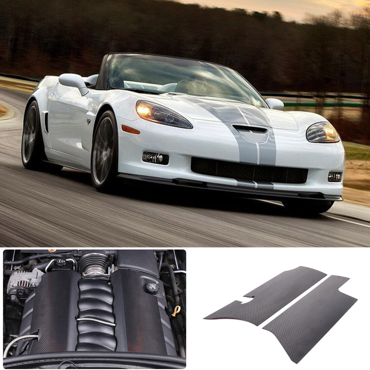 Real Carbon Fiber Engine hood Protection Cover Trim for corvette C6 05-13 8