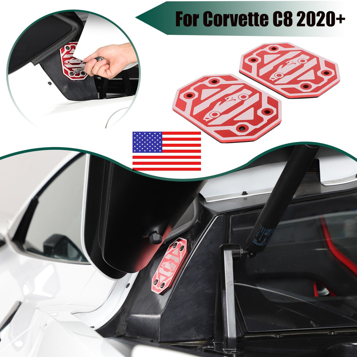 Replacement Red Aluminum Rear Quarter Window Emblem Badge For Corvette C8 20+ US 1