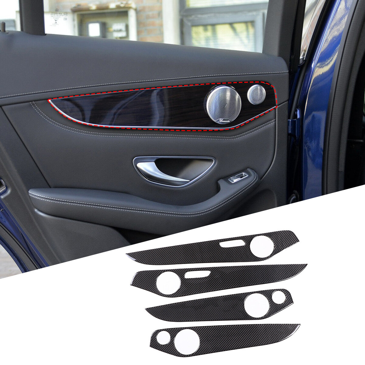 Real Carbon Fiber Interior Door Panel Trim For Benz C GLC Class W205 2014-20 13