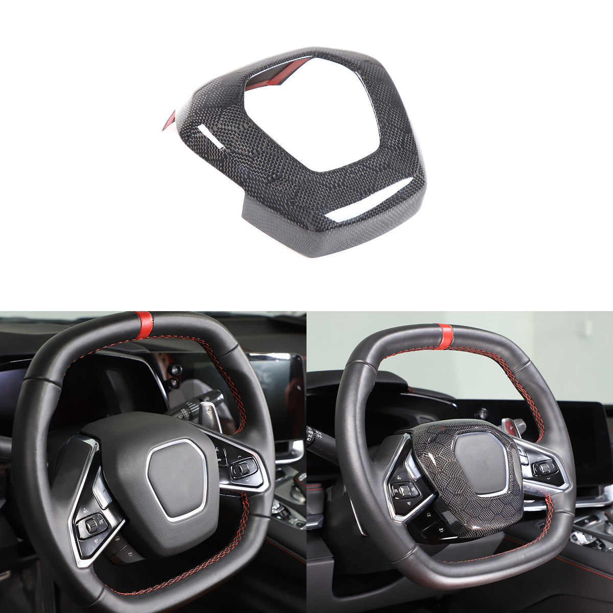 Real Honeycomb Carbon Fiber Steering Wheel Center Surround Cover For C8 Corvette 21