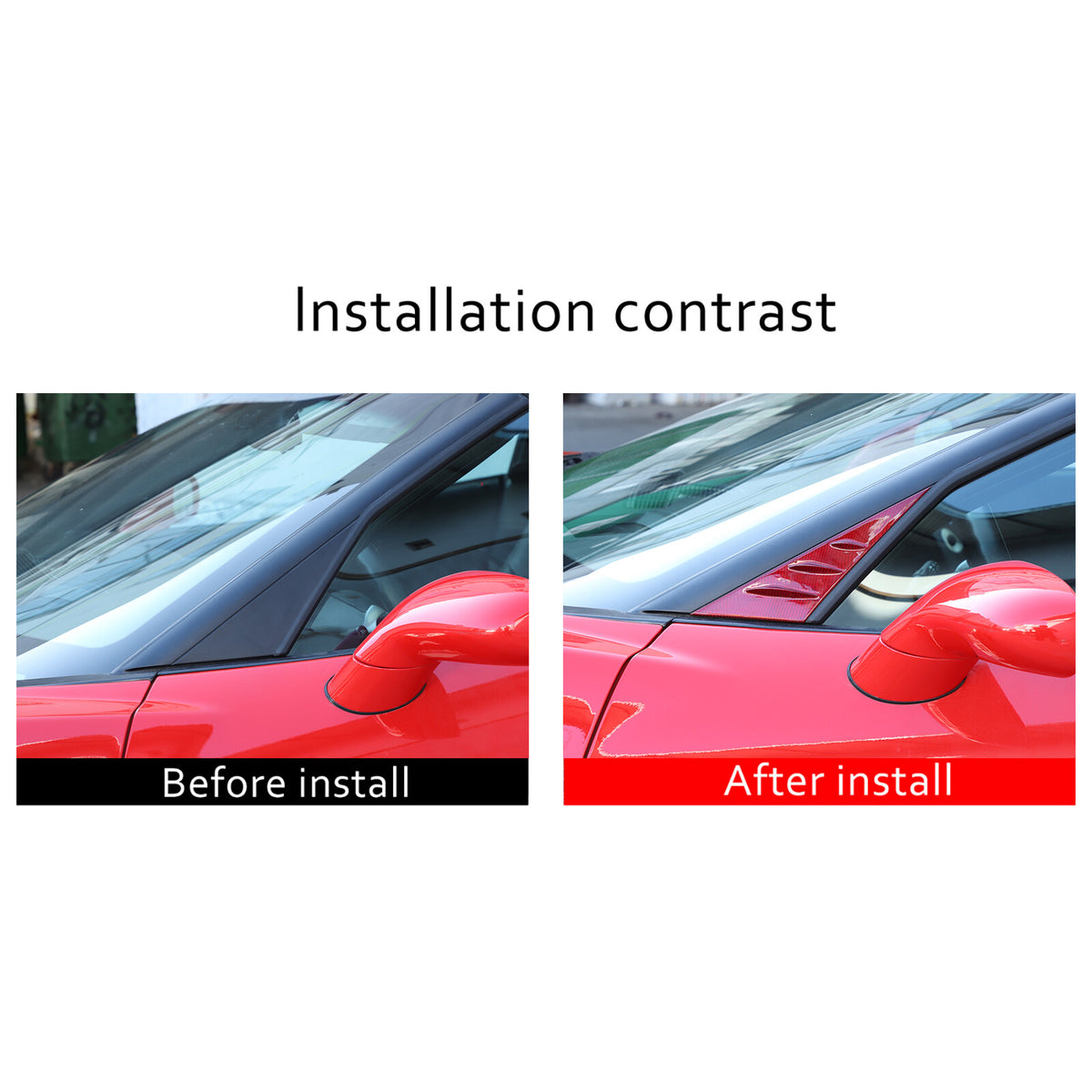 Red Real Carbon Fiber Window Triangle A-Pillar Cover Trim For Corvette C6 05-13 4