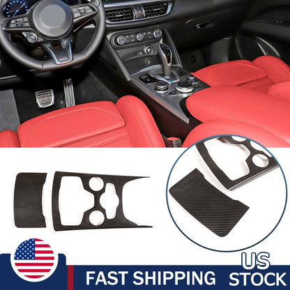 Real Dry Carbon Center Console Gear Panel Trim For Alfa Romeo Stelvio 2020-25 1
