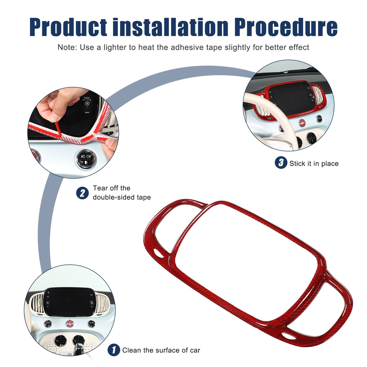 Red Real Carbon Fiber Center Console Air Outlet Trim For Fiat 500 2016+ 6