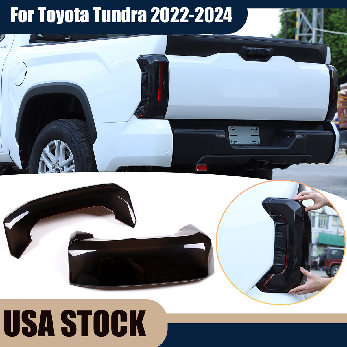 Smoked Black Rear Tail Light Lamp Guard Cover Trim For Toyota Tundra 2022-2026 1