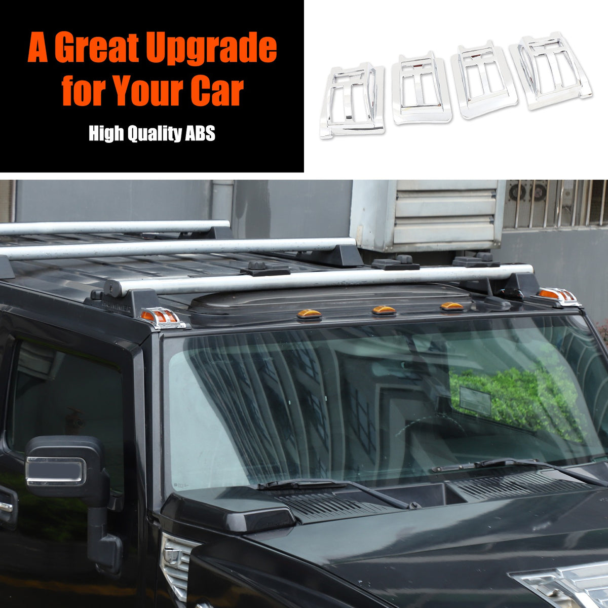ABS Silver Front & Rear Roof Light Guard Cover Trim Set For Hummer H2 2003-09 US 20
