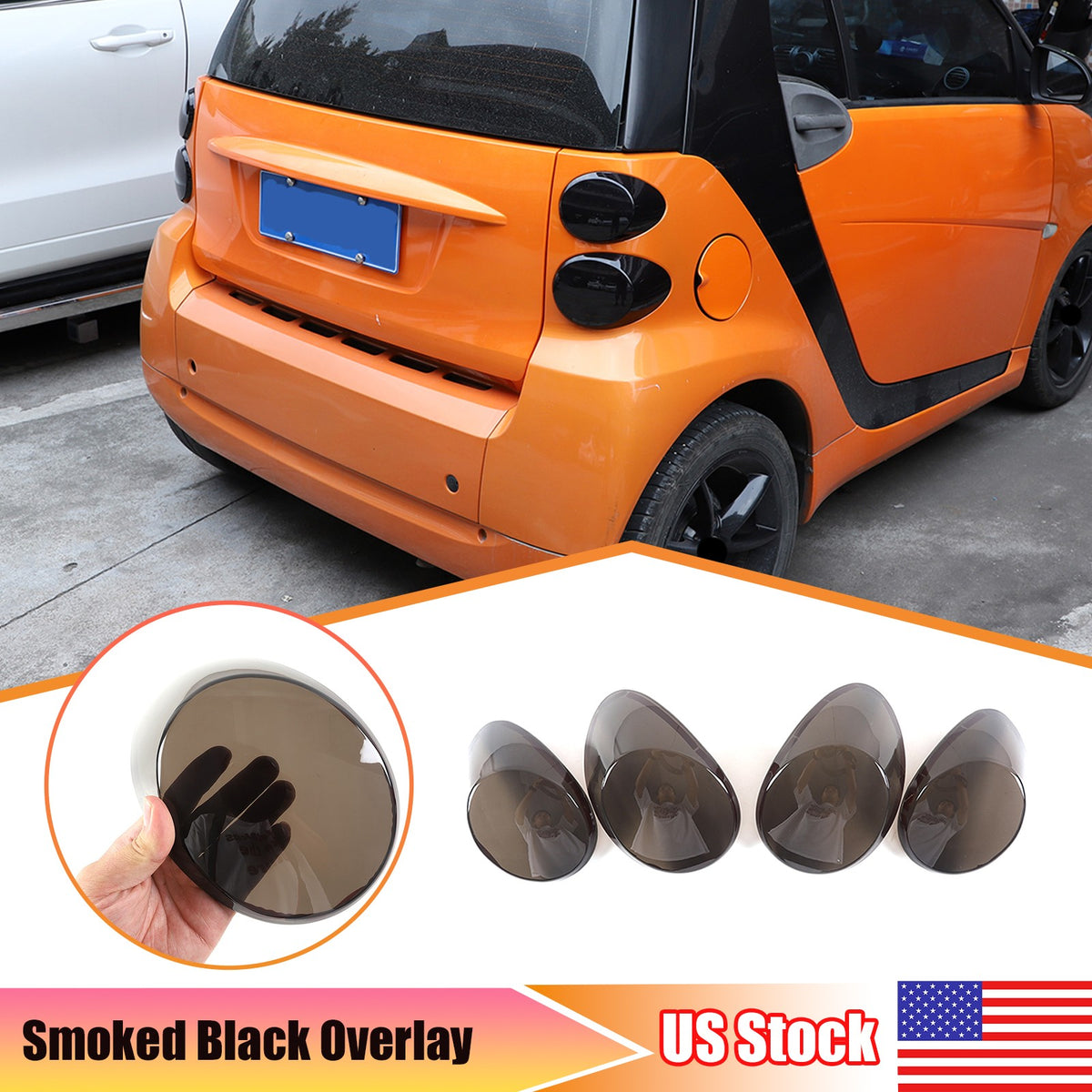 Smoked Rear Tail Light Guard Cover Trim Bezel For Smart Fortwo 451 09-15 US 1