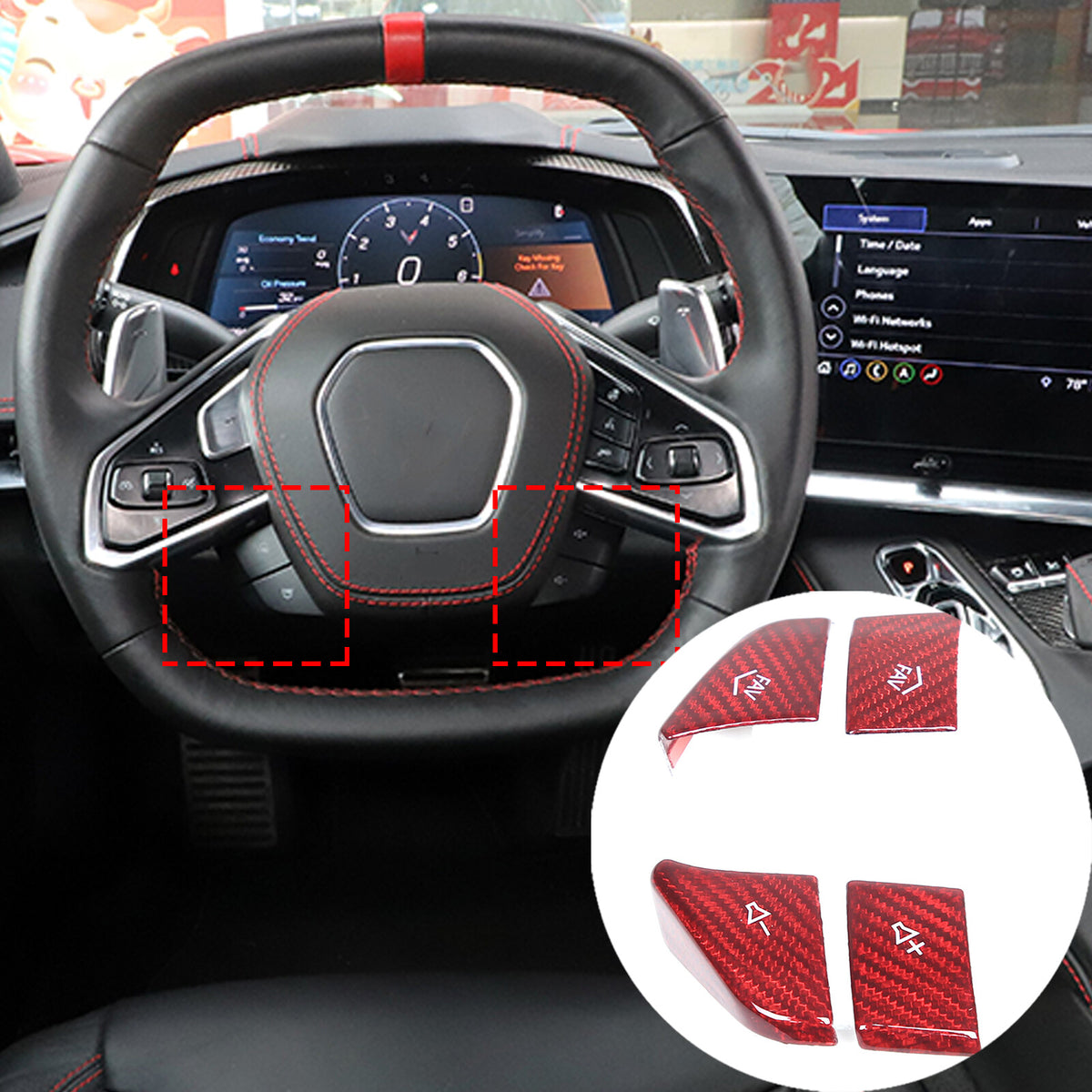 Red Real Carbon Fiber Full Interior Set Decor Trim Kit for Corvette C8 20-25 6