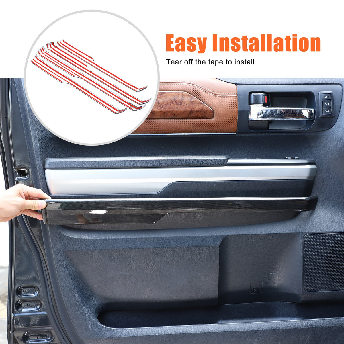 Black Wood Grain ABS Door Armrest Lower Trim For Toyota Tundra 2014‑2020 7