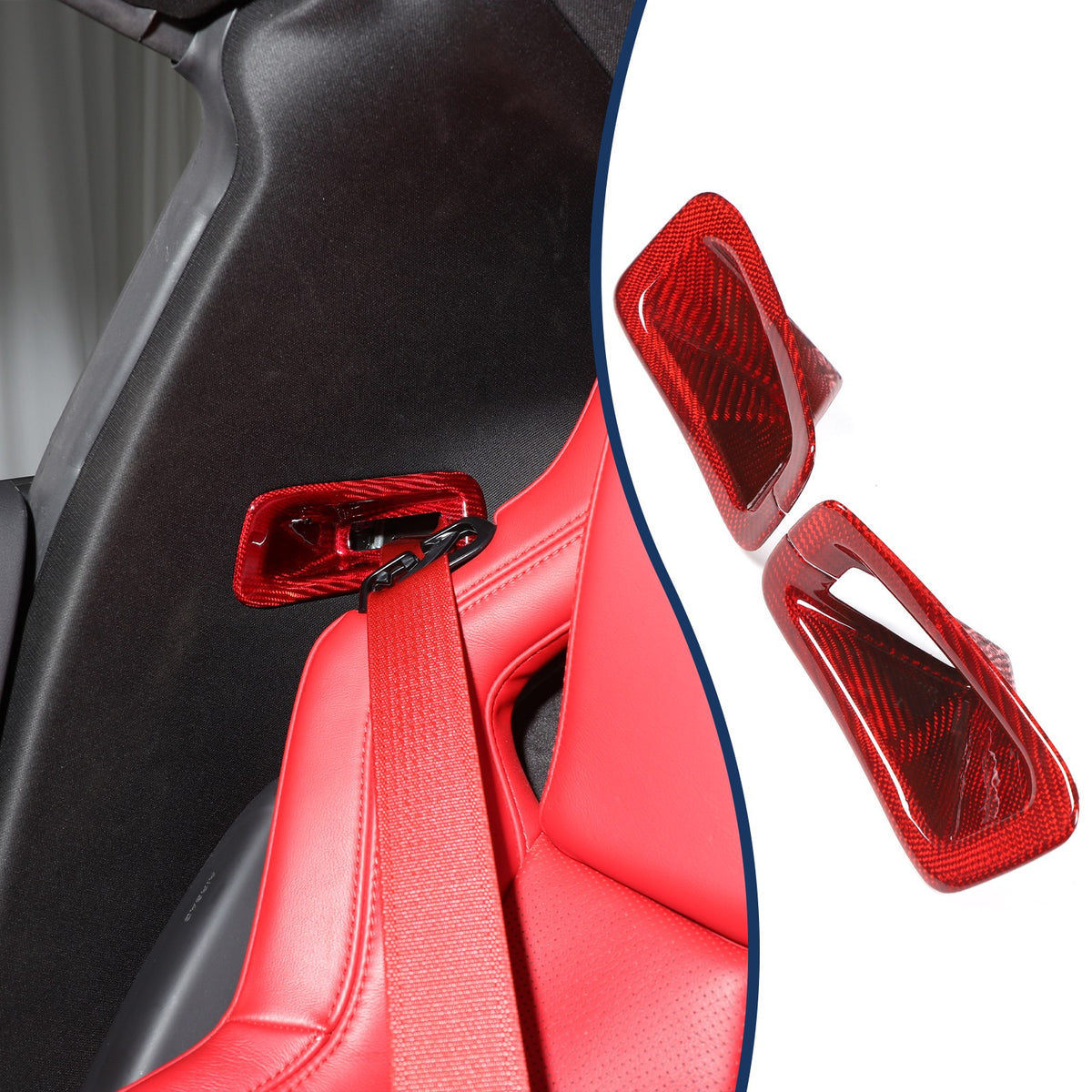 Red Real Carbon Fiber Seat Safety Belt Frame Trim For Corvette C8 2020+ 9