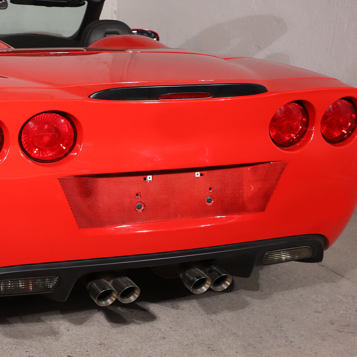 Red Carbon Fiber Rear License Plate Bottom Trim Panel For Corvette C6 2005-2013 15