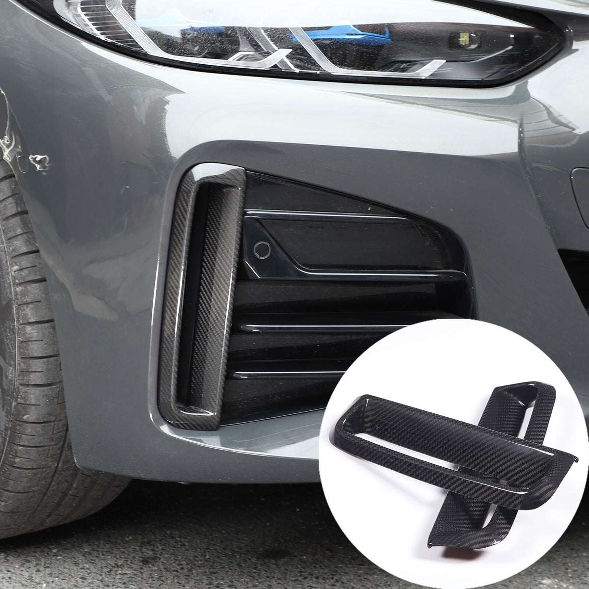 Real Carbon Fiber Front Fog Light Decor Cover Trim For BMW 4 series G26 2022-25 1