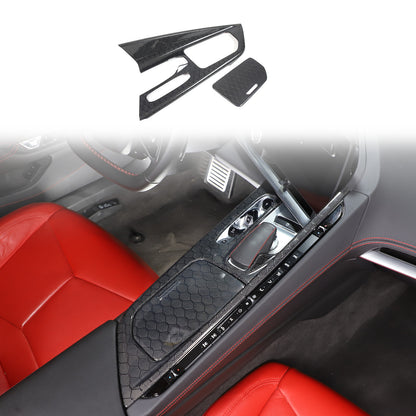 Real Honeycomb Carbon Fiber Center Console Gear Shift Panel Trim For C8 Corvette 17