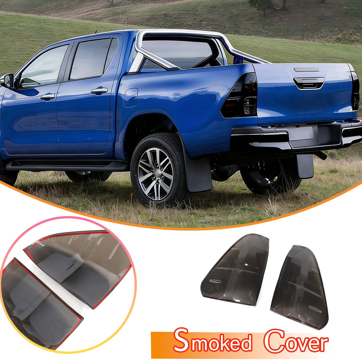 Smoked Black Rear Tail Light Guard Cover Trim Bezel For Toyota Hilux 2015-2019 1