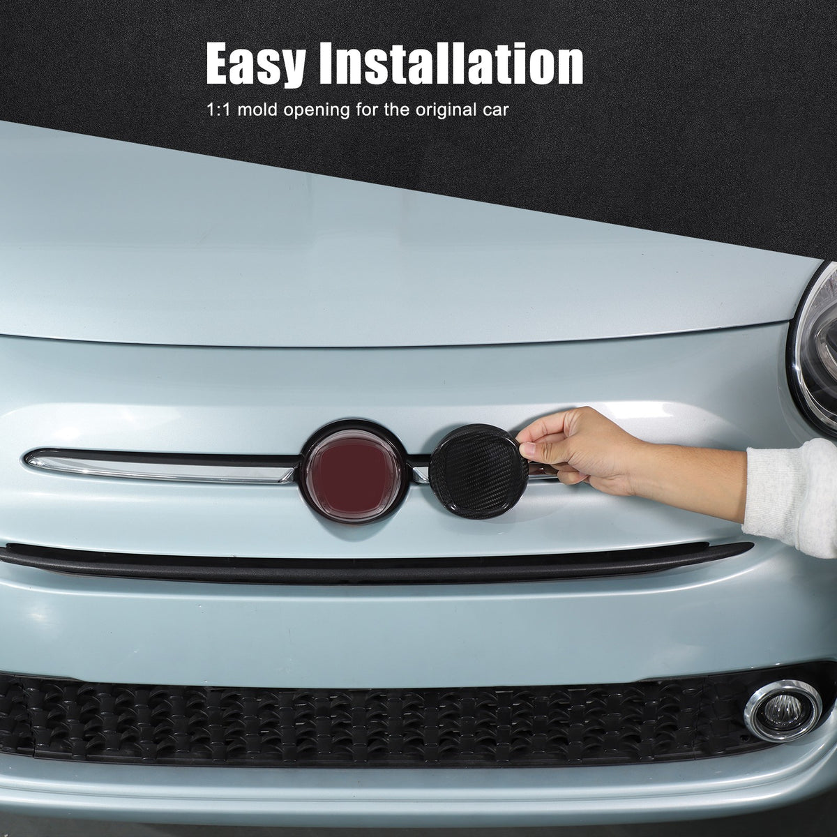 Real Carbon Fiber Front & Rear Emblem Cover Trim For Fiat 500 312 2016+ 9