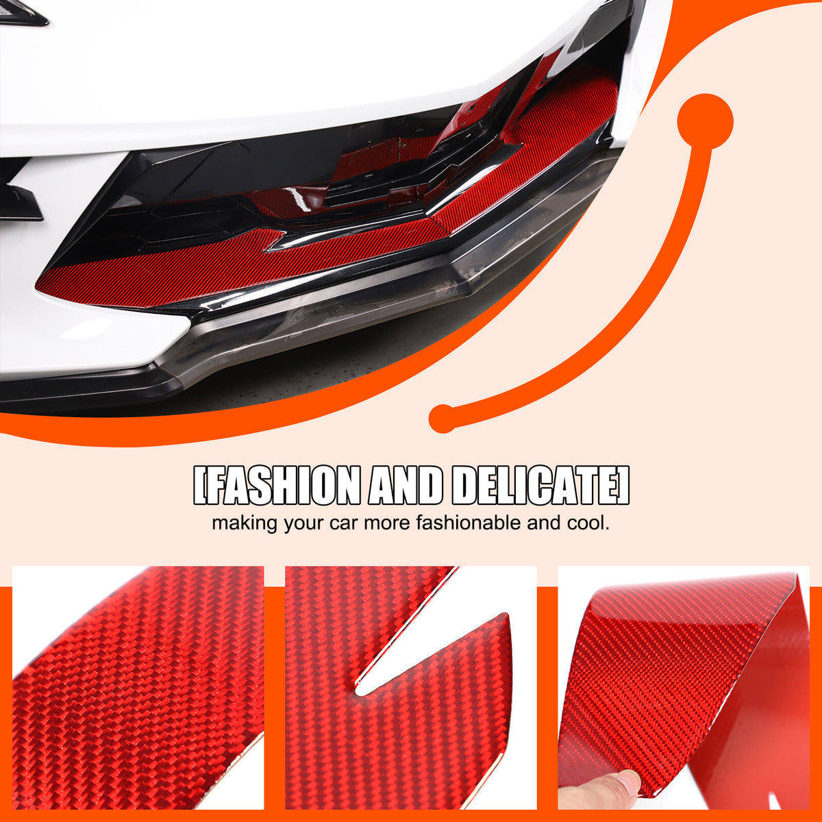 Red Carbon Fiber Car Exterior Front Lip Cover Trim Sticker For Corvette C8 20-25 13