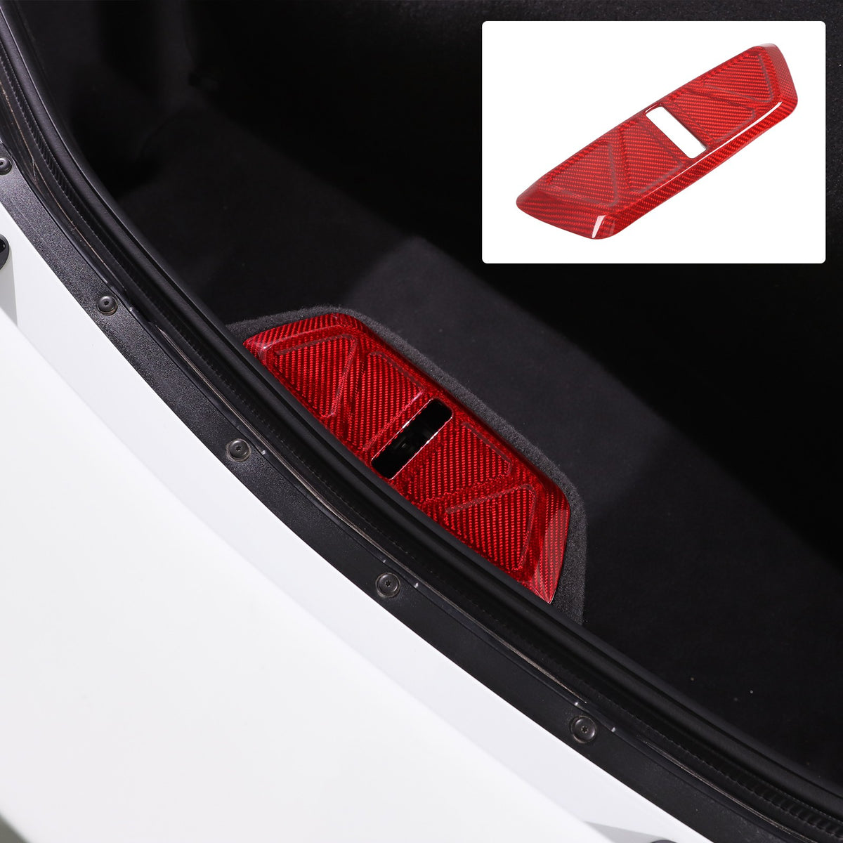 Red Real Carbon Fiber Trunk Latch Base Cover Trim For Corvette C8 2020+ 18