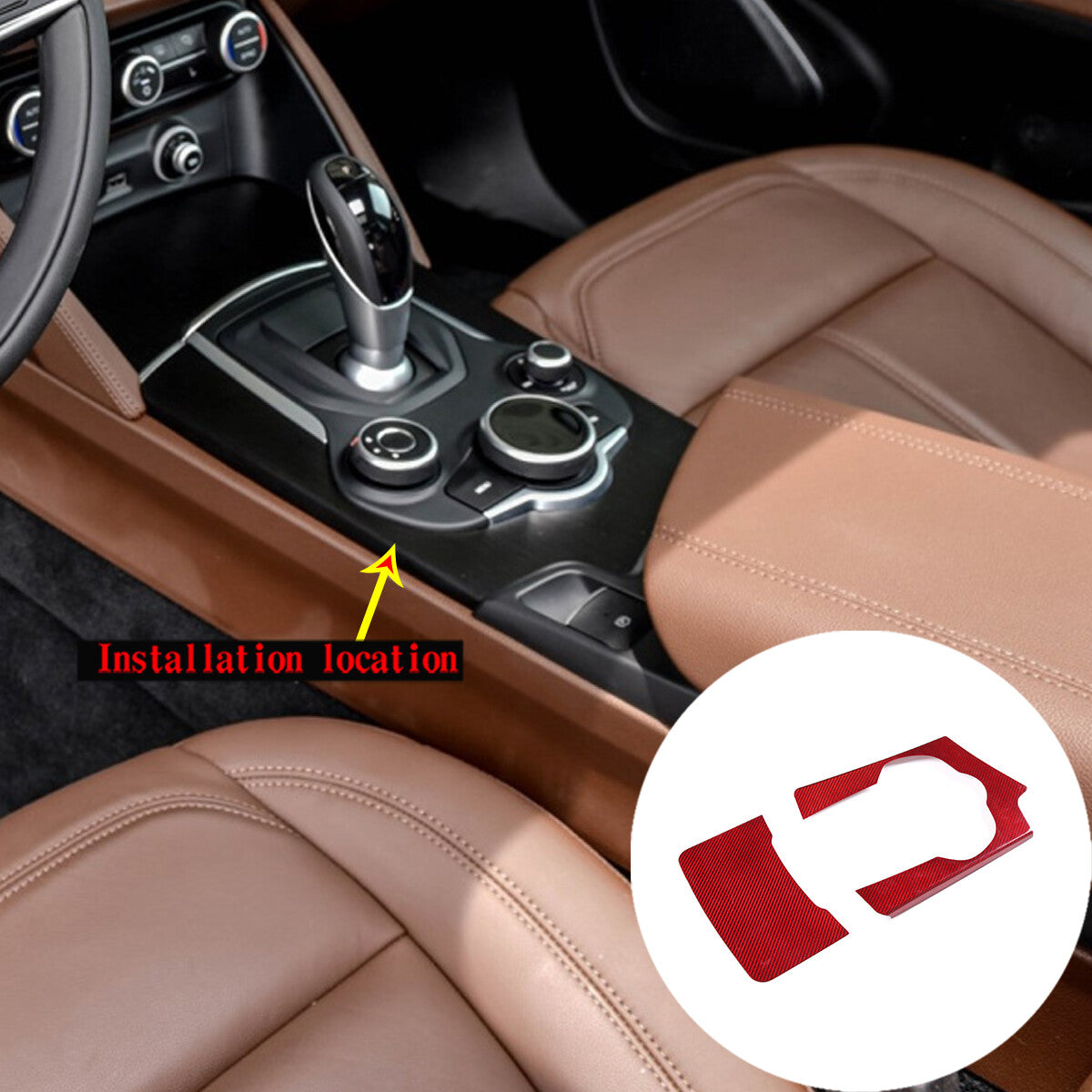 Red Carbon Fiber Gear Shift Panel Cover Trim For Alfa Romeo Stelvio 07-19 1