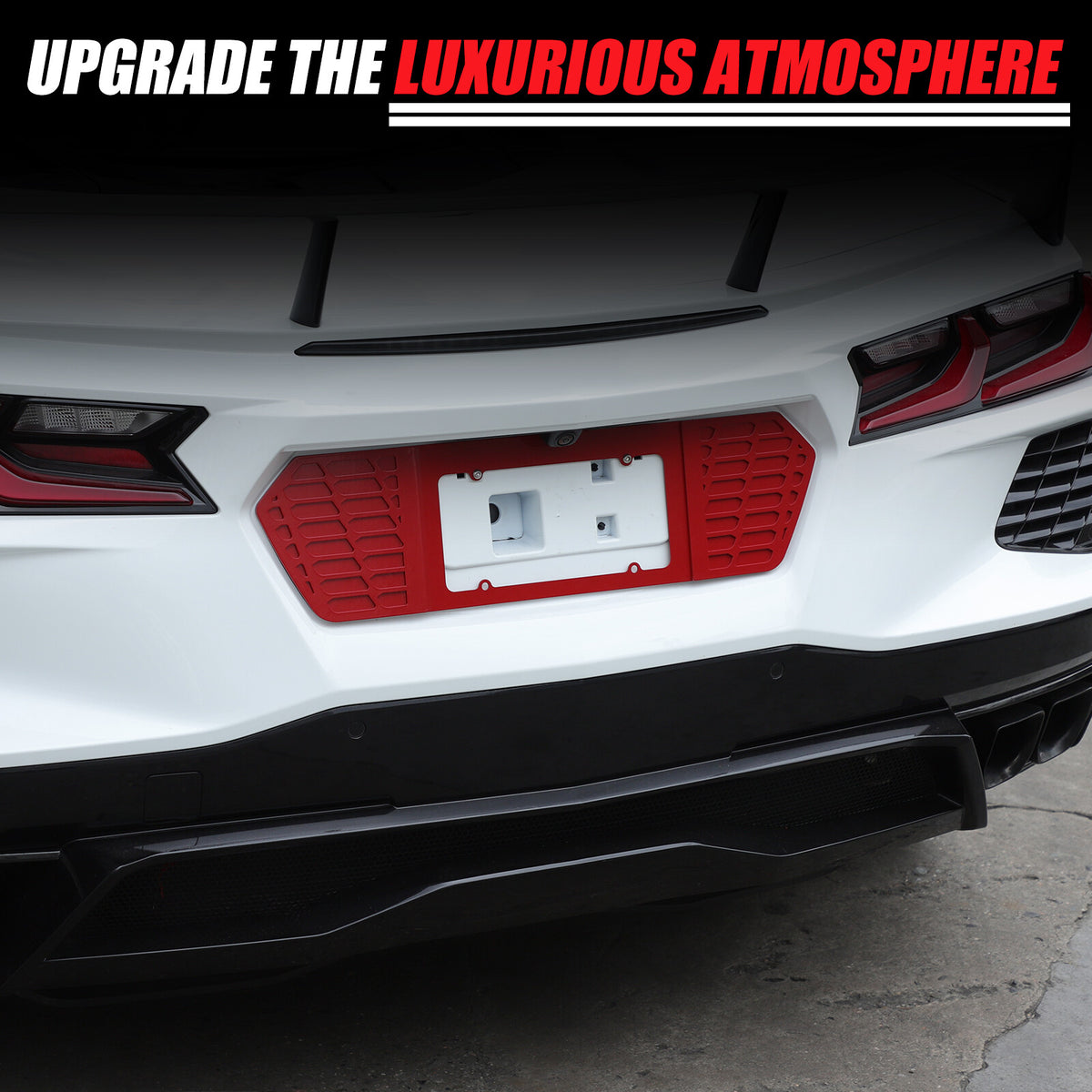 Red Aluminum Alloy Rear License Plate Filler Panel Trim for Corvette C8 2020+ 4