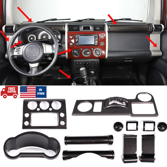 11pcs Carbon Fiber Look Center Console Kit Trim For Toyota FJ Cruiser 2007-2020 1